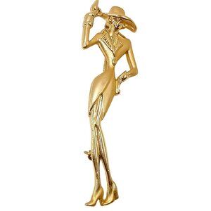 Vintage AJC Brooch Gold Tone Sophisticated Classy Businesswoman Lapel Pin 1980's